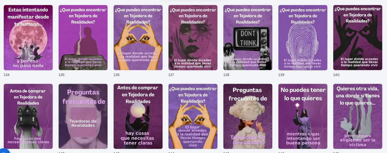 Diseños de carrusel en morado para Tejedora de Realidades — proyecto de Sabrina