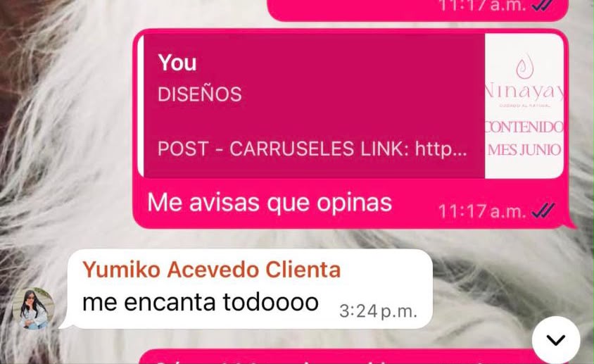 Mensaje de Yumiko diciendo que le encanta todo